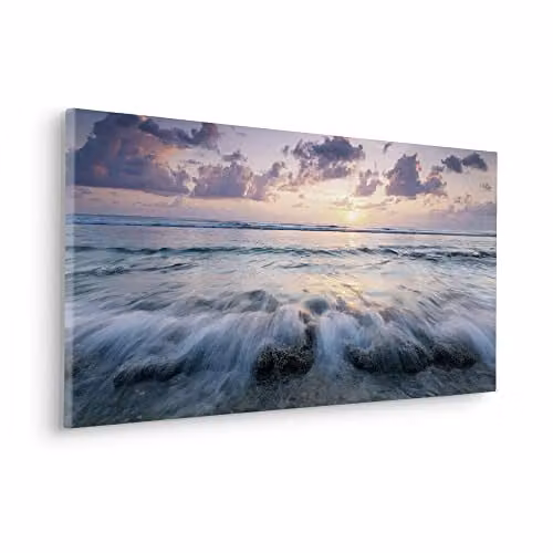 Komar Keilrahmenbild Broken Waves Canvas Wanddecoratie Blau Pink Multicolour B: 90 cm, H: 40 cm