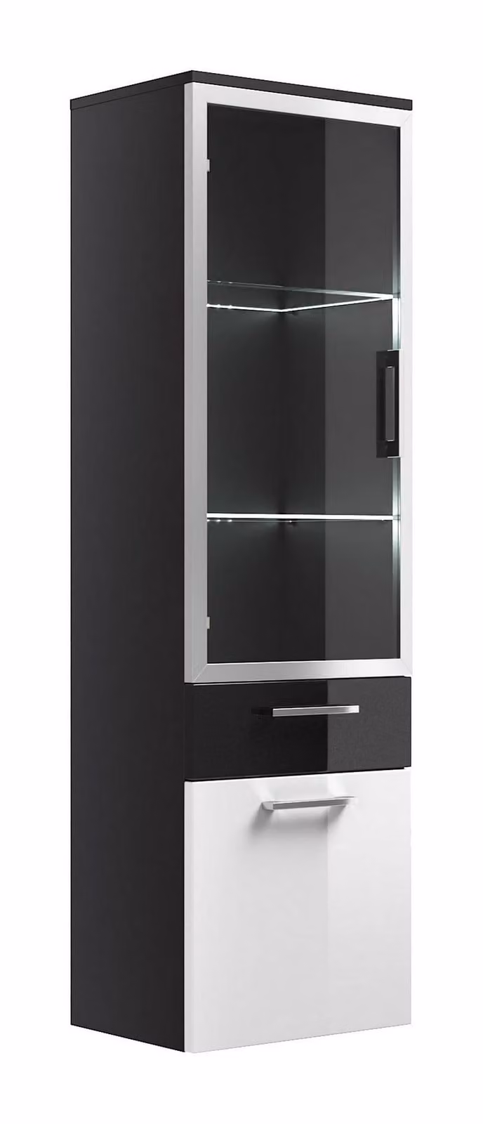 Posseik Hoge kast met glazen deuren, antraciet-wit, Hoogte: 134,5 cm