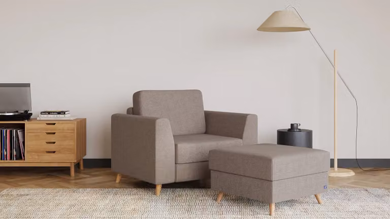 BRUNO slaapstoel in aurora taupe met massief houten frame en boxspringcomfort, Breedte: 70 cm