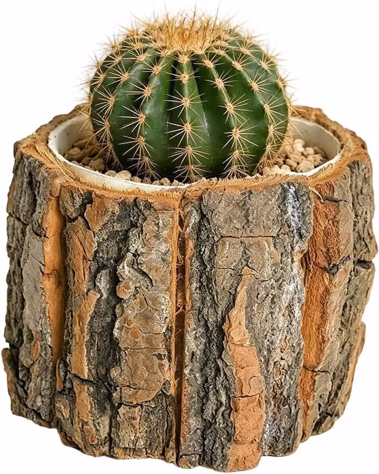 Rustieke Bloempot met Houten Schors Look en Waterdichte Binnenlaag - Meerkleurig - B/D/H: 13,9 x 11,2 cm
