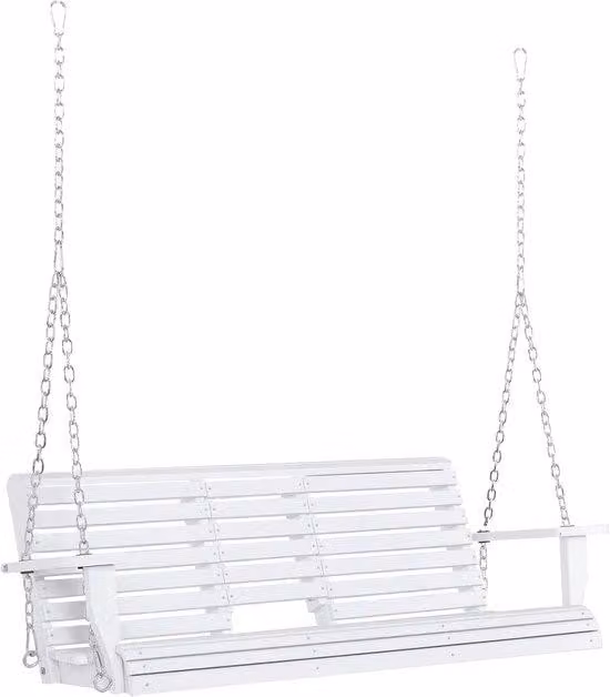 Outsunny Hangbank Tuinschommel met armleuningen en inklapbare salontafel, Wit, B/D/H: 150 x 75 cm