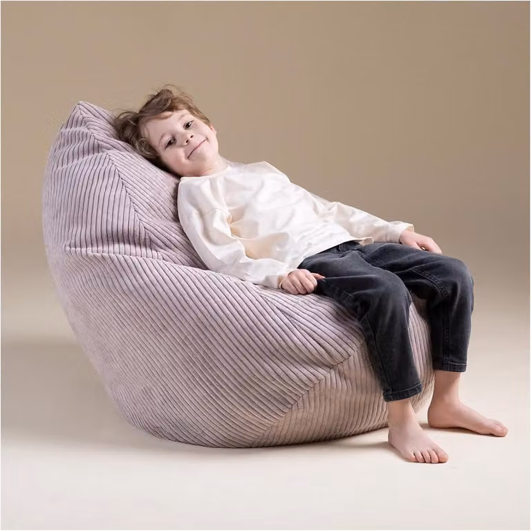 Zachte kinderzitzak poef van corduroy in beige - B/D/H: 75 x 80 x 85 cm