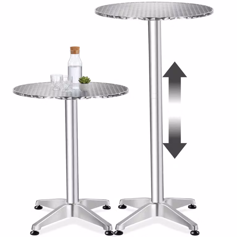 TecTake Aluminium bistrotafel Frederic, in hoogte verstelbaar, zilver