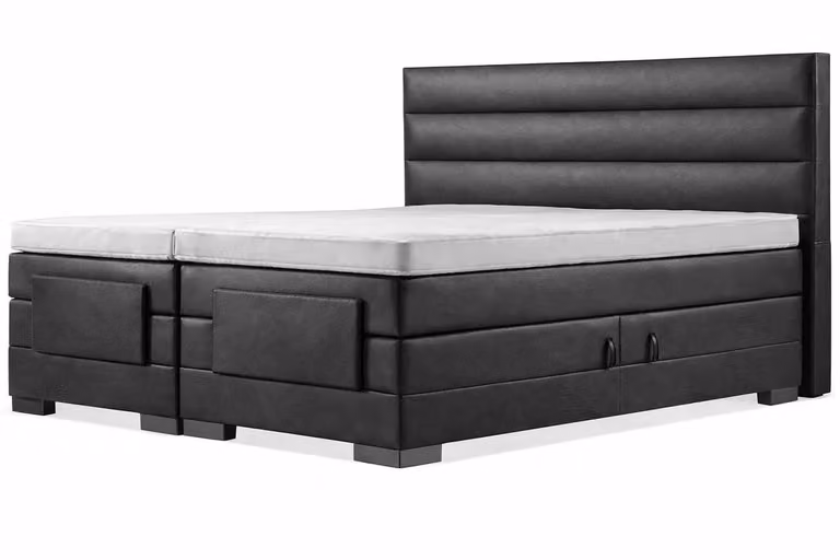 Elektrische Boxspring inclusief horizontaal hoofdbord - Antraciet lederlook met plint - B/D: 90 x 200 cm