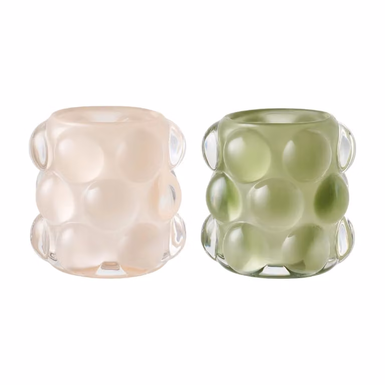 Nest of Nora Kaarsenhouders set van 2 - Glas - Beige-Groen