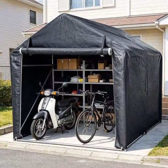 Grijze carport voor tuinopslag van motoren en fietsen, B/D/H: 218 x 157 x 166 cm