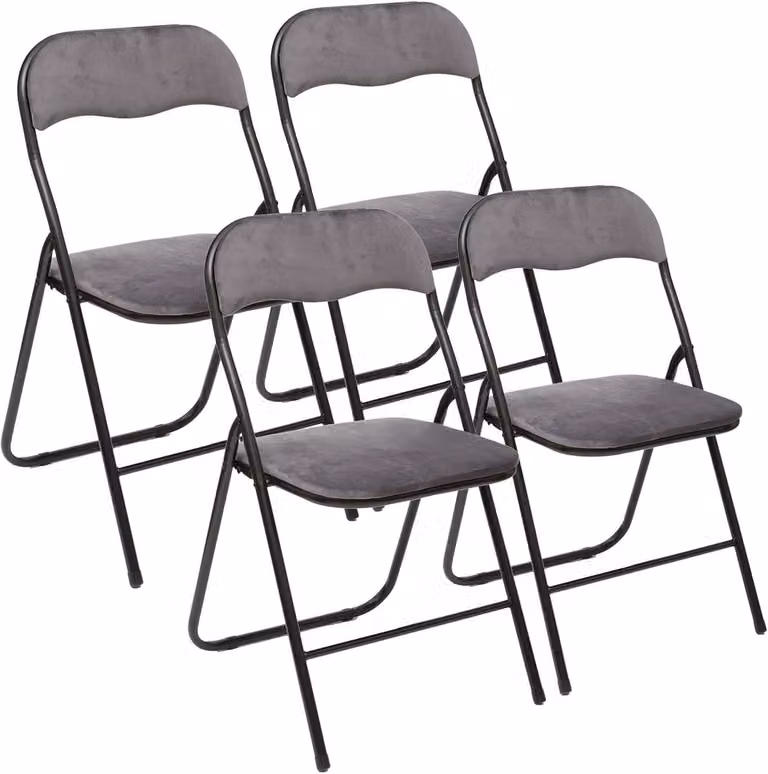 Set van 4 opvouwbare stoelen met grijze fluwelen bekleding