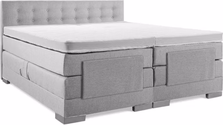 Elektrische Boxspring met geknoopt hoofdbord en plint - Zilvergrijs - B/D: 120 x 190 cm