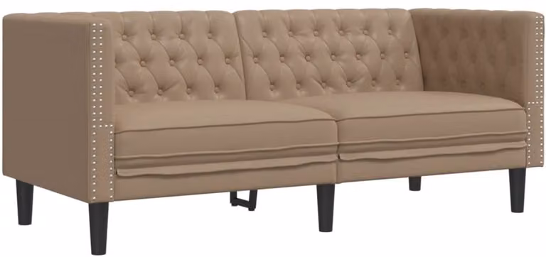 vidaXL Tweezitsbank Chesterfield-stijl in kunstleer, Cappuccinokleurig, Breedte: 174 cm