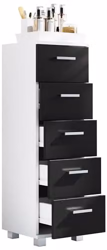 VCM Zalo Badschrank met 5 lades Wit/Zwart H 90 x B 30 x D 30 cm