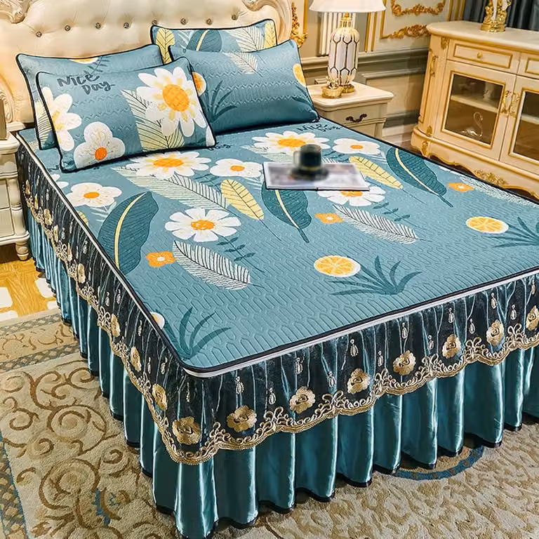 Zomer Mat Set Blauw - Koel Beddengoed met Afneembare Bedrok - 150 x 200 cm