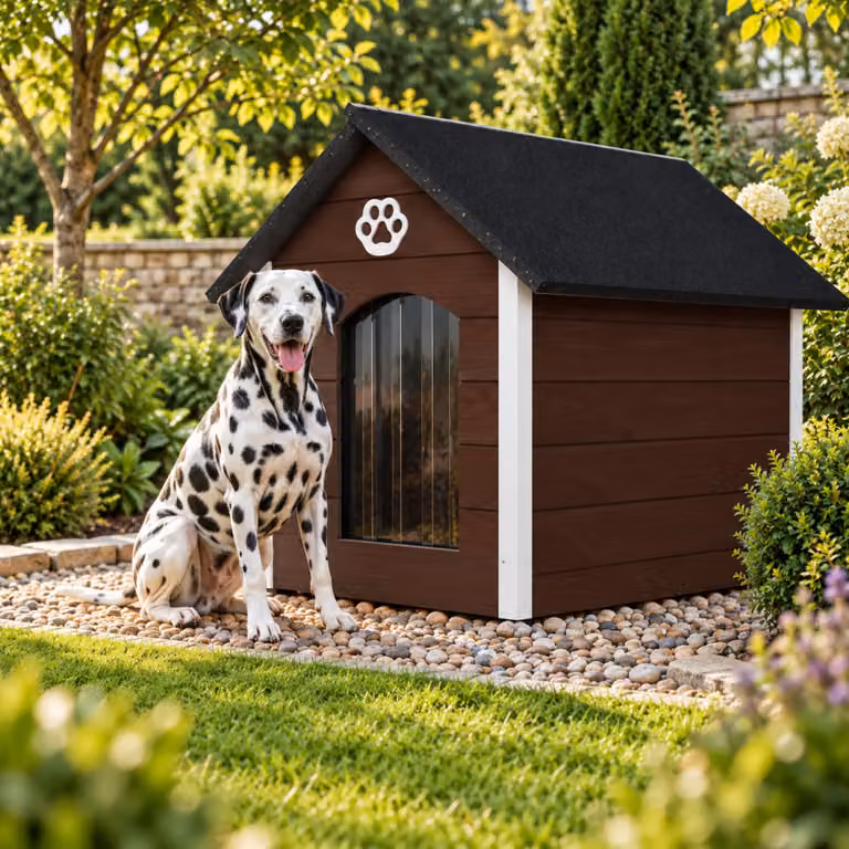 QLS Hondenhuis model 9071, maat XL, geïsoleerd hout, bruin-wit, B: 104 cm, D: 74 cm