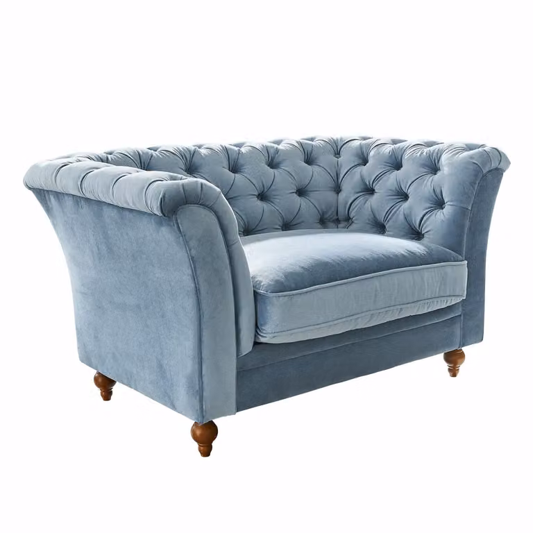 LOBERON Bank Clères blauw Chesterfield met afneembare hoezen