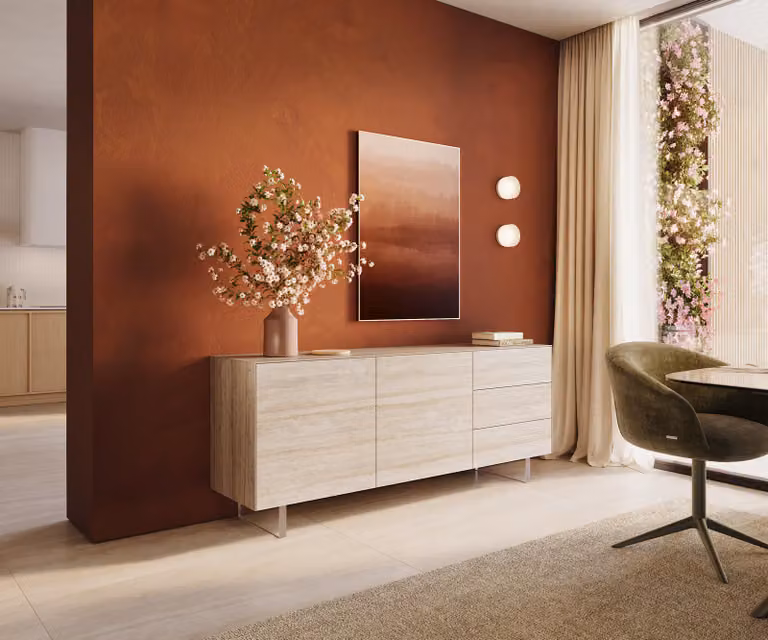 DELIFE Dressoir Cuor Travertino Bianco Crème-wit met Keramiek Laminam, 2 Deuren en 3 Soft-close Laden, Breedte: 180 cm