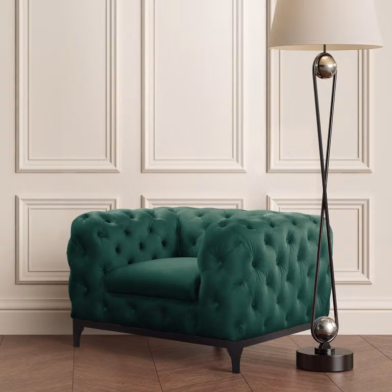 home24 Fauteuil Ravi groen velours B: 125 cm, D: 75 cm, H: 100 cm