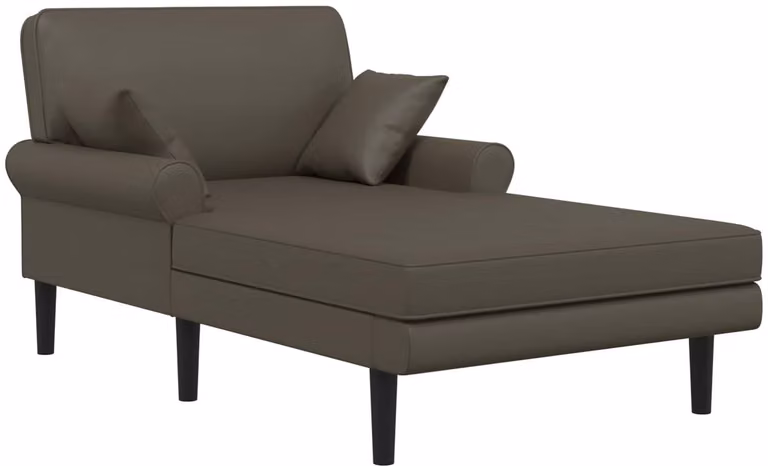 vidaXL Chaise longue Grijs Kunstleer met afneembare hoezen en sierkussens