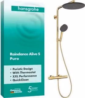 Hansgrohe Raindance Alive S Puro douchekolom, 1 straal, met Ecostat Element, geborsteld goudkleur