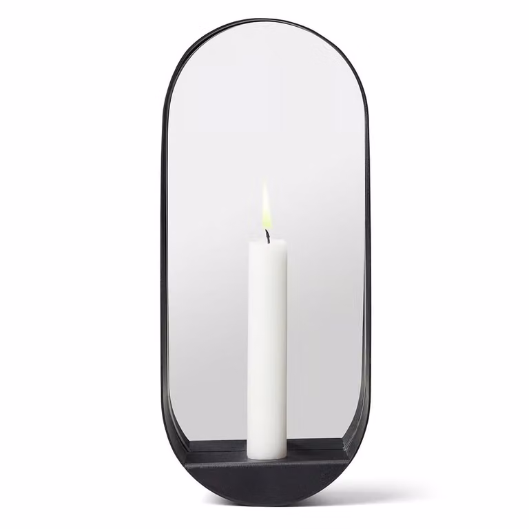 Gejst Glim ovale spiegel en kandelaar in zwart glas, B: 12 cm, H: 28 cm