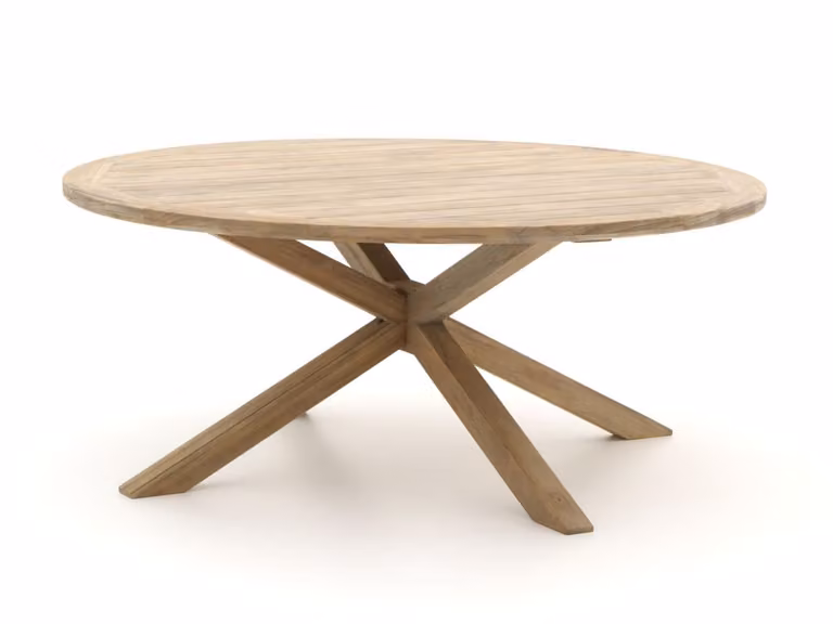 ROUGH Furniture Ronde Tuineettafel van Teakhout, Bruin/Grijs, Ø 180 cm