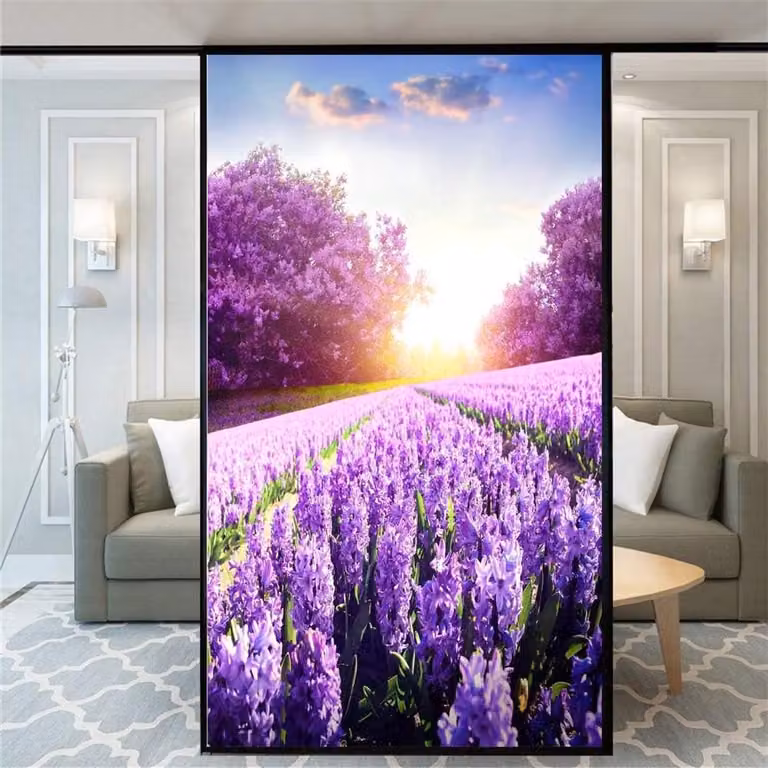 Glasfolie Privacy Lavendel Bloemen - Raamdecoratie Sticker - Statisch Zonder Lijm - 40 x 120 cm