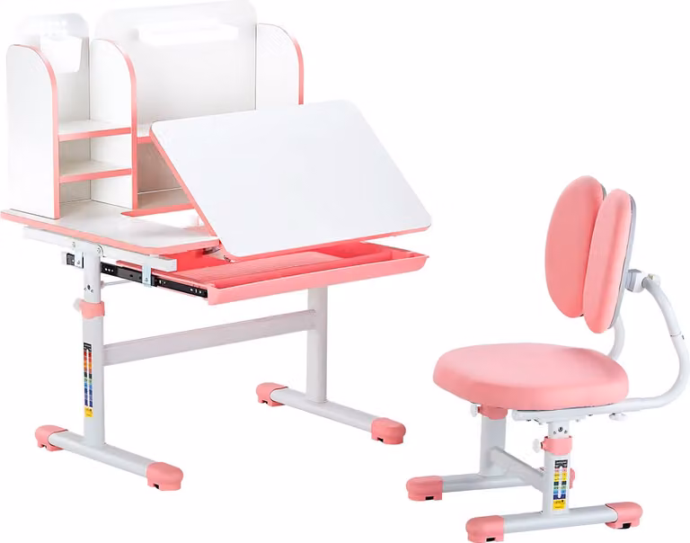 VEVOR Kinderbureau set met stoel, hoogteverstelbaar (54-73 cm) en kantelbaar blad, roze
