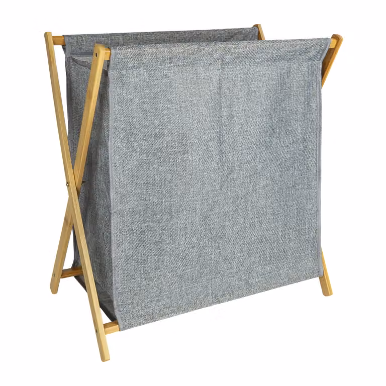 QUVIO Wasmand van stof in de kleur grijs met houtlook, 40 liter