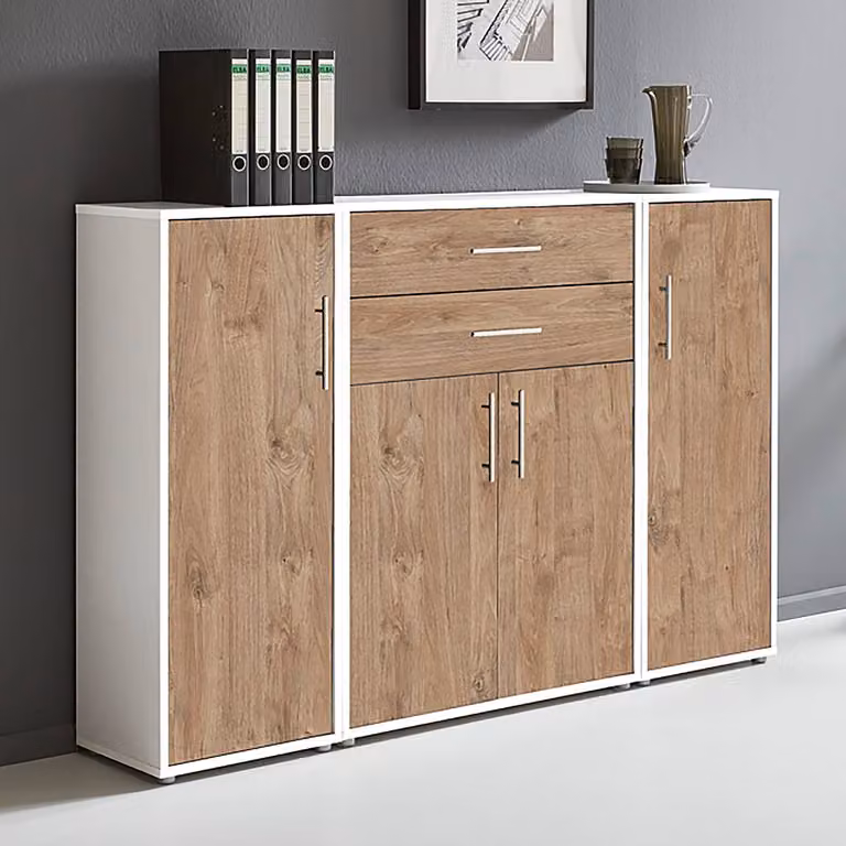 home24 Kastenset 3-delig Sanremo, wit/eikenhout look, B: 114 cm, H: 85 cm, D: 33 cm