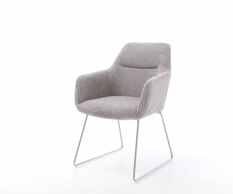 DELIFE Eetkamerstoel Pejo-Flex met armleuningen en cantilever onderstel, Corduroy Grijs Zilver, Modern Design
