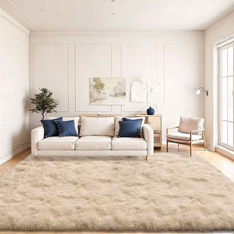 Hoogpolig Vloerkleed Beige met Antislip Onderkant - 200 x 290 cm