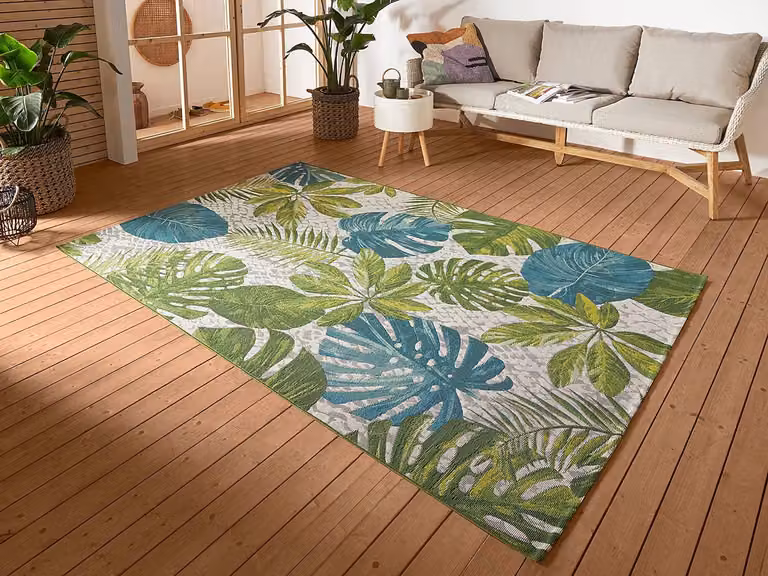 Hanse Home vloerkleed Tropical Leaves voor binnen en buiten, turkooisgroen/blauw, B/D: 200 x 285 cm