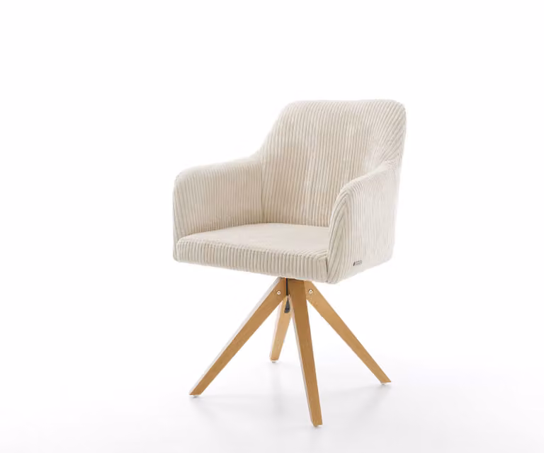 Greg-Flex Eetkamerstoel met houten frame en koord beige bekleding, 360 graden draaibaar met pocketveer kern