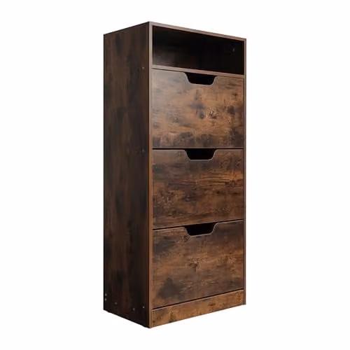 Relaxdays Schoenenkast Industrieel Bruin met Klapdeuren en Open Vak, H x B x D: 140 x 60 x 24 cm