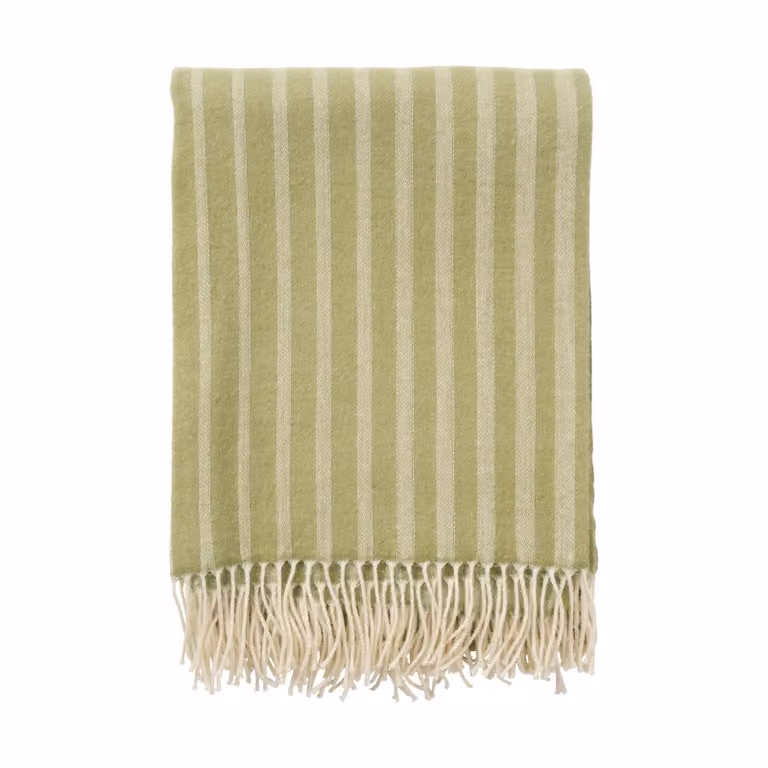 Klippan Yllefabrik Wollen Plaid Irregular Stripes Olijf, 130 x 200 cm