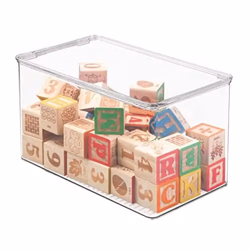 mDesign Speelgoedopbergdoos met deksel, stapelbaar en voor onder het bed, transparant plastic