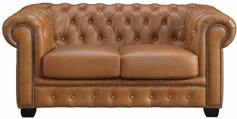 Vente-unique BRENTON Chesterfield 2-zitsbank van bruin leer
