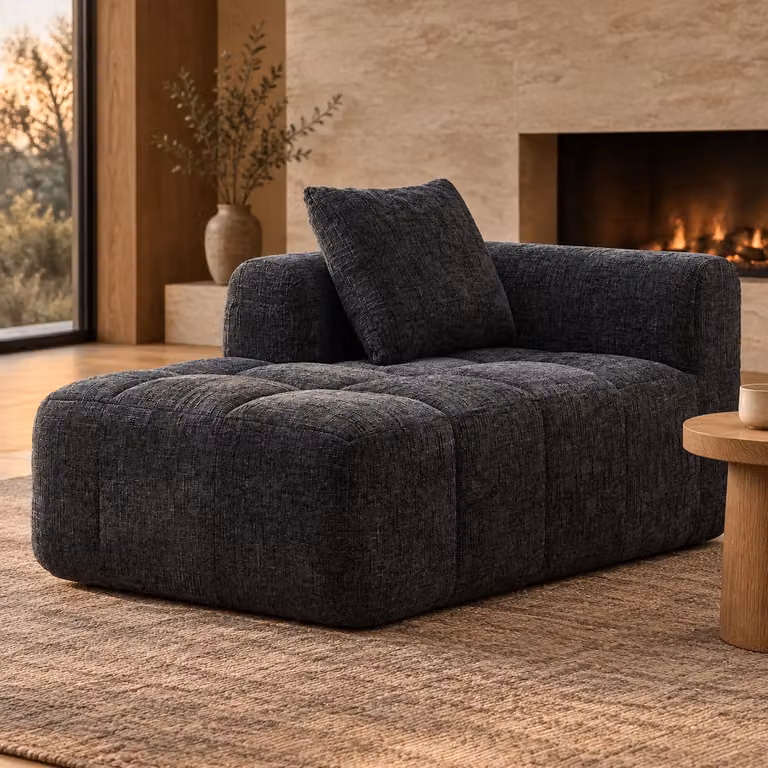WUVRIE Chaise longue met kussen en zijvakken - Zwart - B/D/H: 158 x 90 x 60 cm