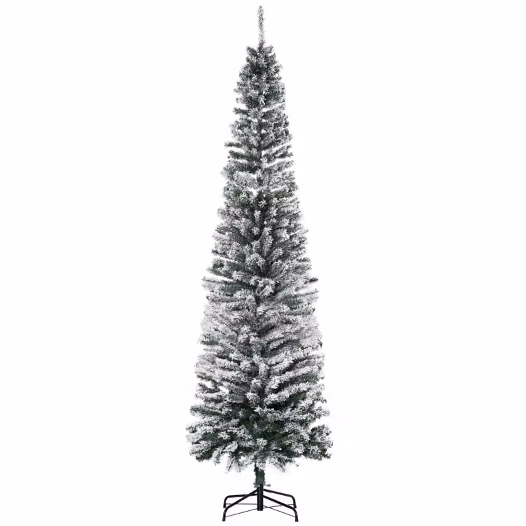 HOMCOM Kunstmatige Kerstboom Potlood Den met Sneeuw, 225 cm, 738 Toppen
