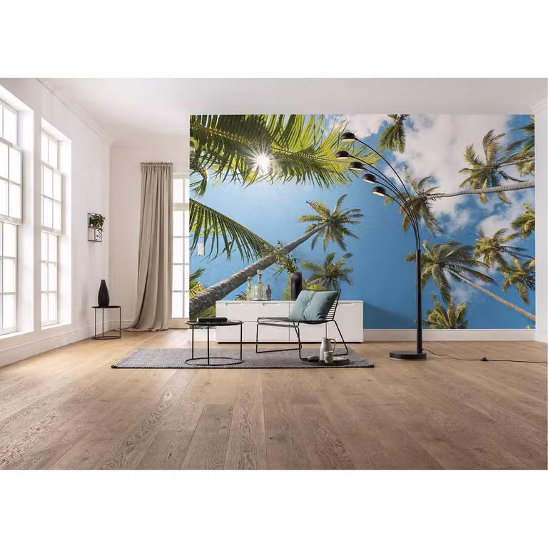 home24 Fotobehang Coconut Heaven II, Multicolour/Blauw, Breedte: 450 cm, Hoogte: 280 cm