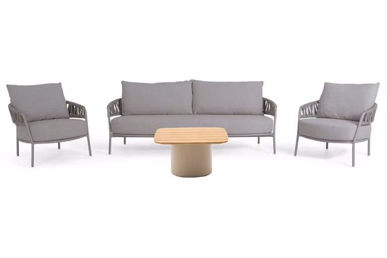4 Seasons Outdoor Calma/Ronda loungeset met aluminium frame en grijze kussens, 70 x 70 cm