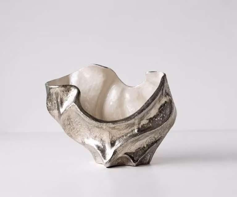 Handgemaakte aluminium schaal Valena Platin Opal B: 39 cm, D: 17 cm, H: 29 cm