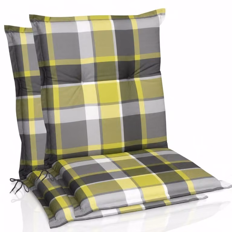 Beautissu Sunny 2-delige set groene geruite tuinstoelhoezen voor fauteuils, B: 100 cm, D: 50 cm
