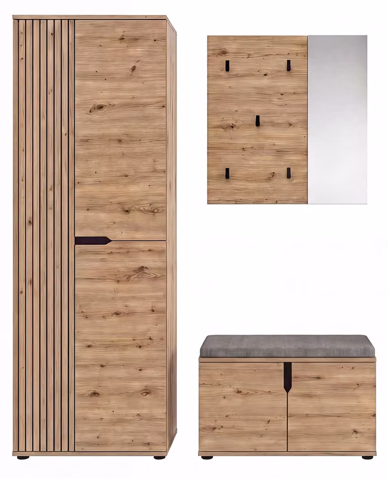 Xonox.home Garderobekombinatie Keno inclusief zitkussen, Artisan eikenhoutlook, B: 160 cm, H: 191 cm, D: 37 cm