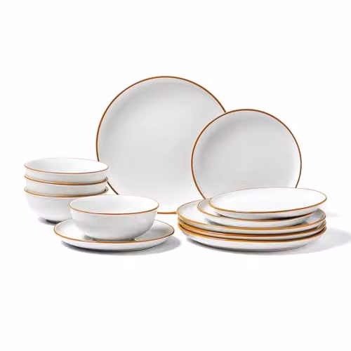 VEVOR Serviesset voor 4 personen, 12-delig keramisch servies met ronde borden en kommen, wit