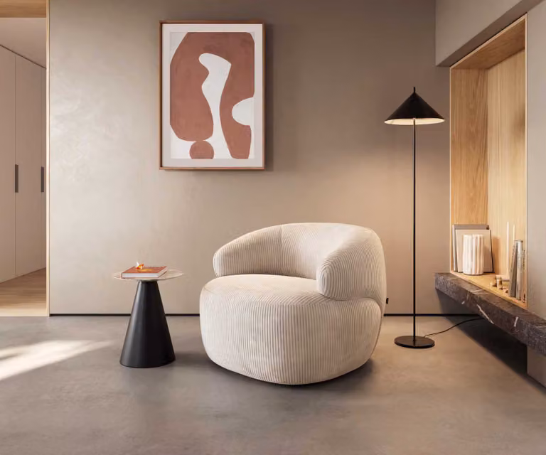 DELIFE Loungestoel Nova beige corduroy met armleuningen B/D/H: 88 x 88 x 68 cm