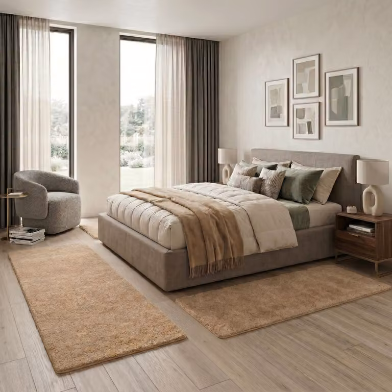 FLOORDIREKT Sphinx Slaapkamer Vloerkleed Set - Beige - 1 Loper 67 x 240 cm en 2 Lopers 67 x 140 cm