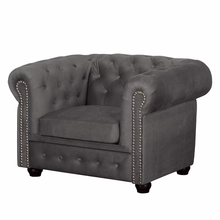 home24 Fauteuil II Lounge Stoel in Grijs Microvezel en Geweven Stof B/D/H: 107 x 72 x 88 cm