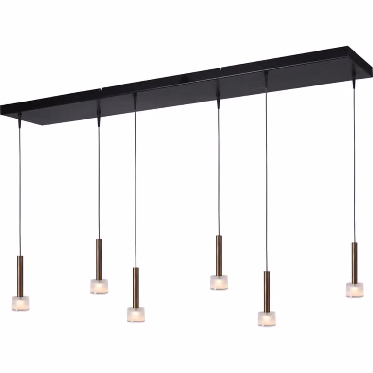 Masterlight Fabro 6-lichts led hanglamp in antiek koper, H 130 x B 25 x D 25 cm
