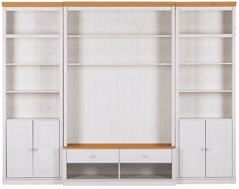 Anita Wandkast met 2 boekenkasten en 1 lowboard in grenenwit