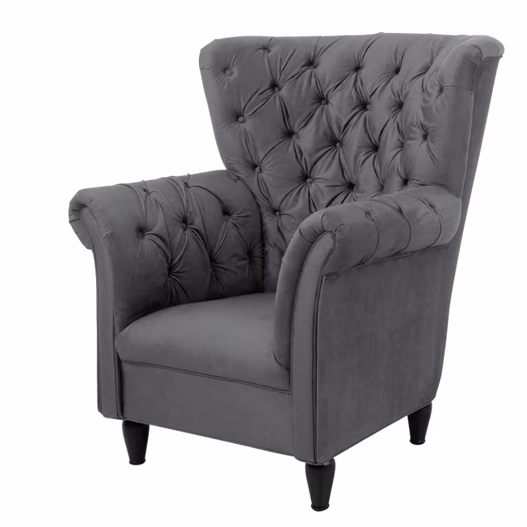home24 Onoli Fauteuil grijs velours B: 98 cm, D: 112 cm, H: 90 cm