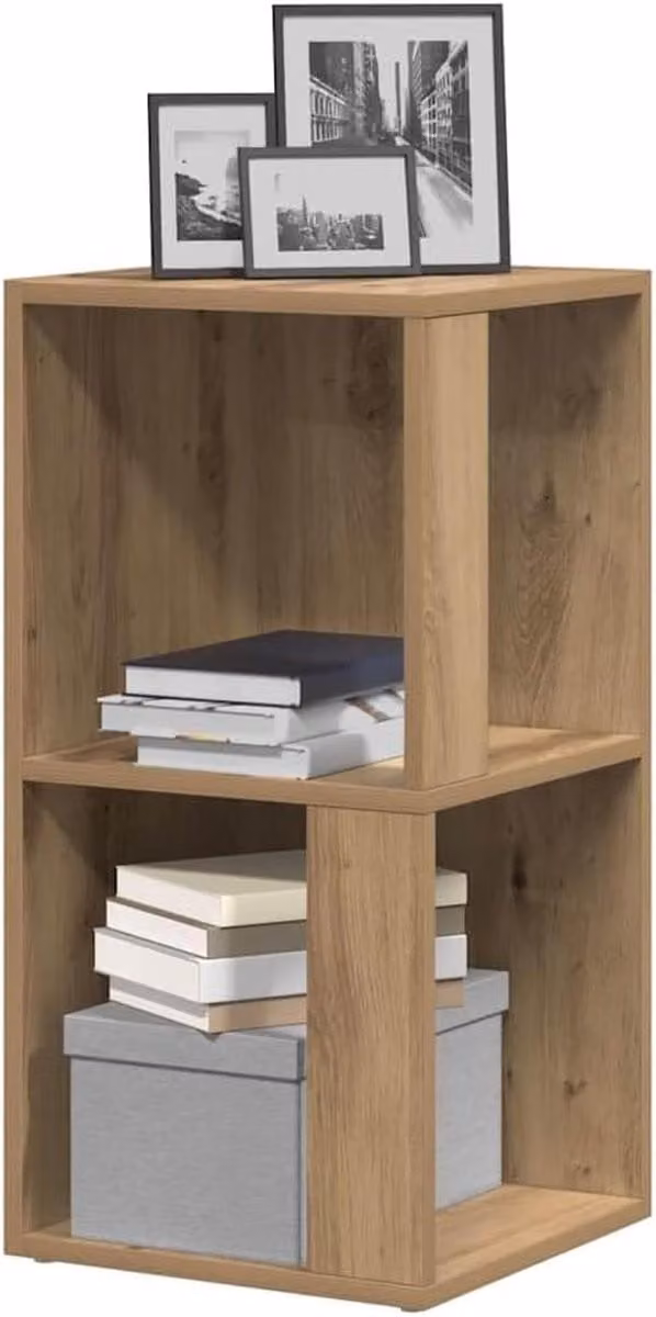 Handgemaakte houten hoekkast met vakken in eikenbruin, B/D/H: 33 x 33 x 67 cm
